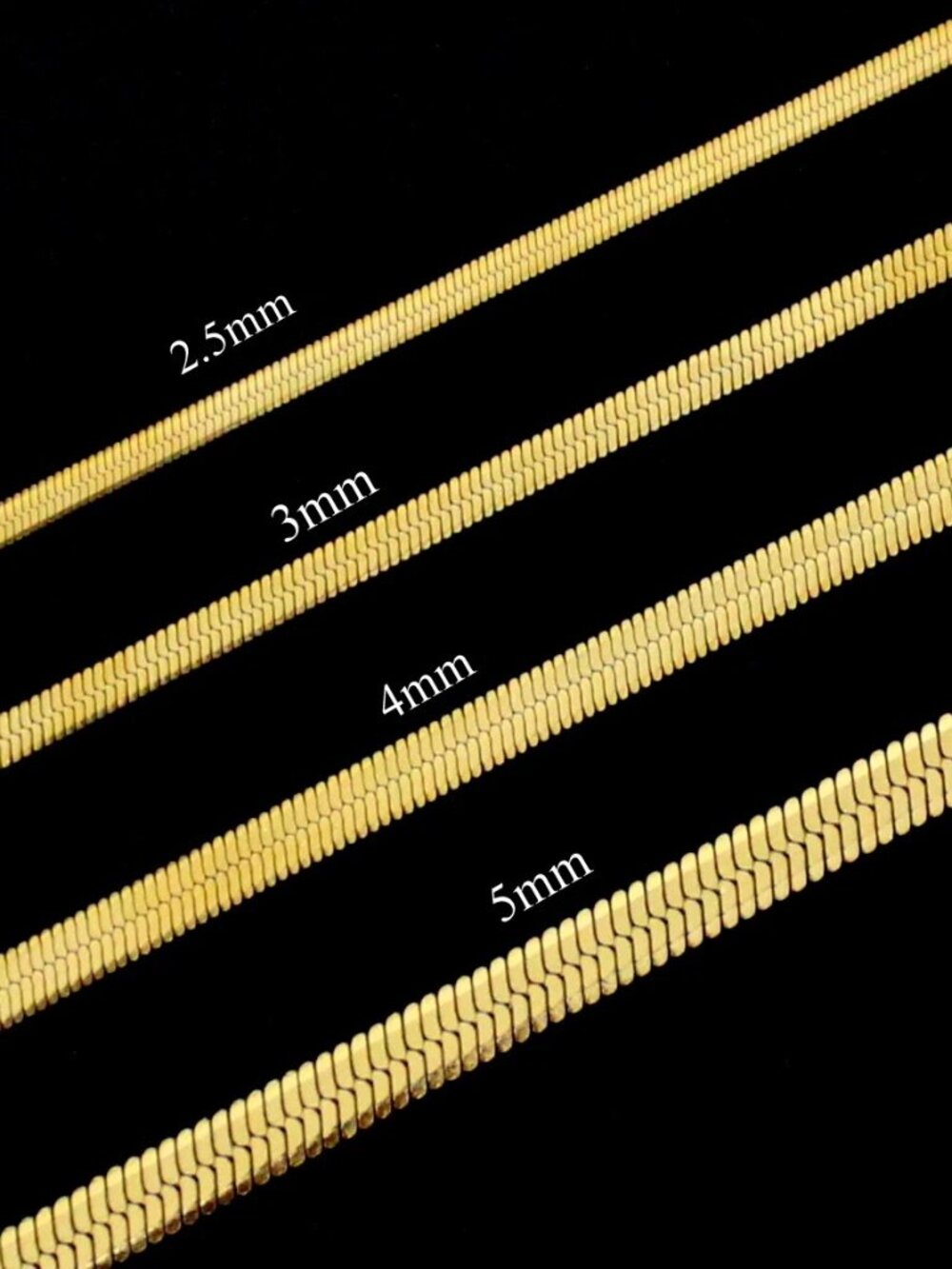 14K Plated Herringbone Chain – 2.5–5mm, 16–24 Inches